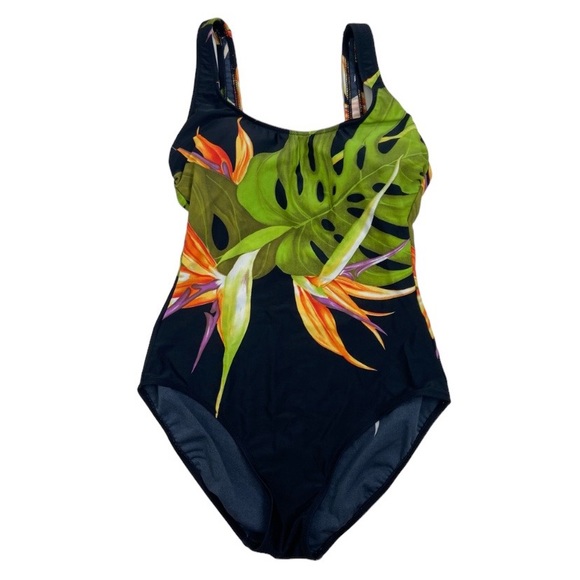 Diva Rachael Poppo black tropical garden one piece swimsuit. Size 12 - Picture 2 of 9